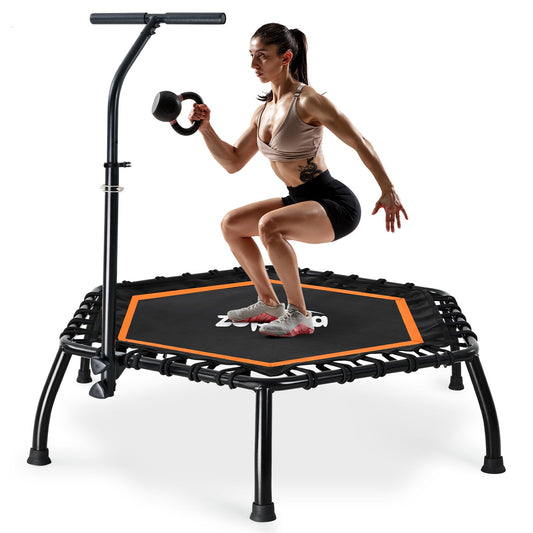 Zupapa Rebounder Trampoline for Adults with Adjustable bar Indoor Mini Small Fitness Workout Exercise Trampolines for Kids with Handle Silent Bungee Cords 40" 45" 300LBS Weight Capacity