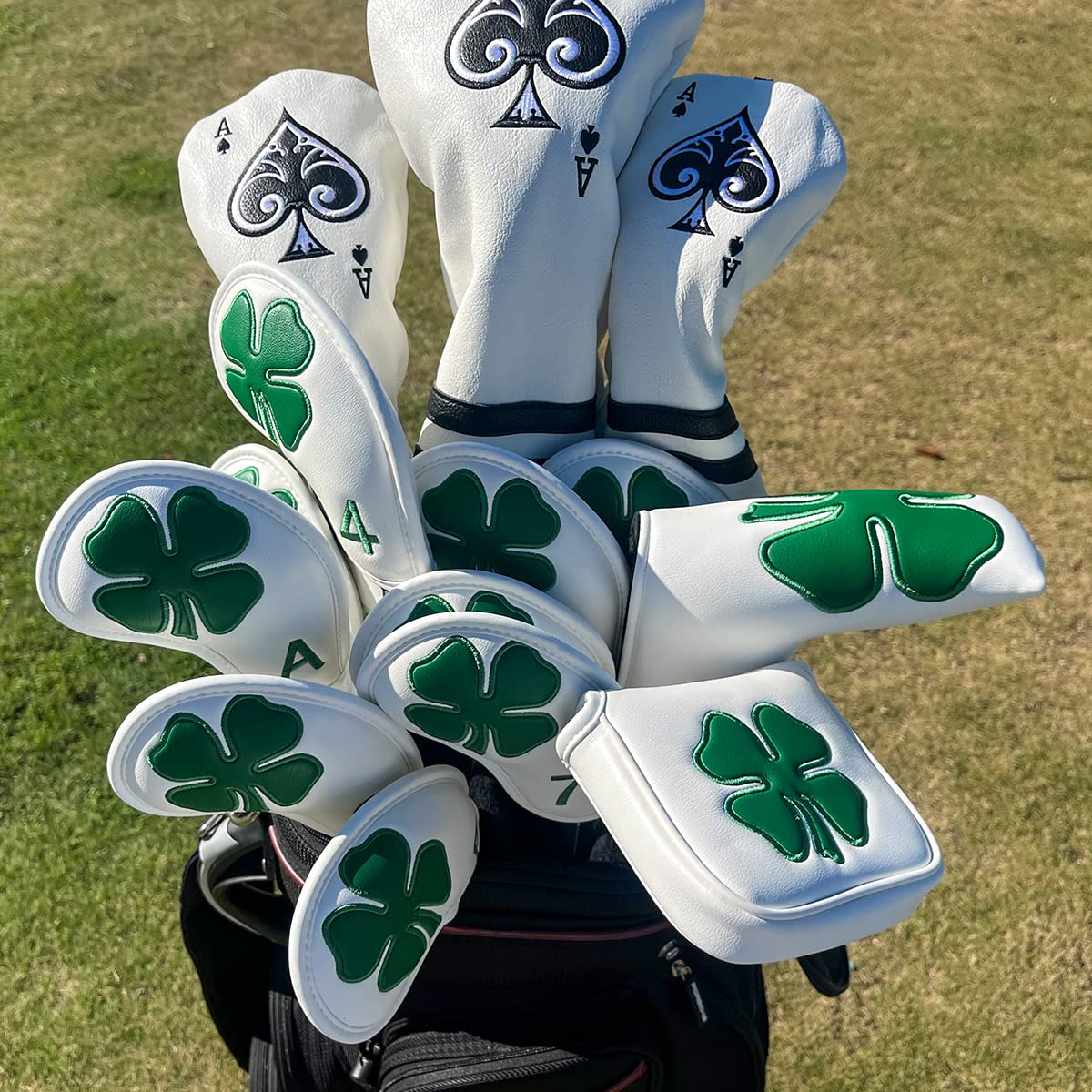 barudan golf Lucky Shamrock Heel Shaft Mallet Cover Square Mallet Putter Cover Headcover Magnetic for Scotty Cameron 6M DB Taylormade Spider S Ping White Pu Leather Made for Golfer Men