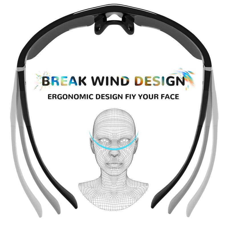 B.N.U.S Sports Sunglasses polarized UV Protection - Perfect Fit for Cycling, Running, Baseball, Rowing, Outdoor Sports (Black/Black Polarized, PC Lenses)