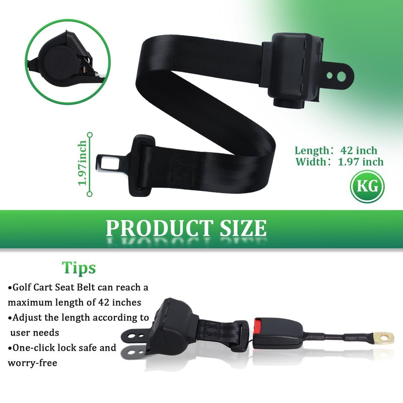 Podoy Retractable Seat Belt Kit for Golf Carts (Set of 2), Compatible with Club Car E-Z-GO TXT and Yamahaa, Auto-Retracting Design 42" Seat Belts for Many Utility Vehicles