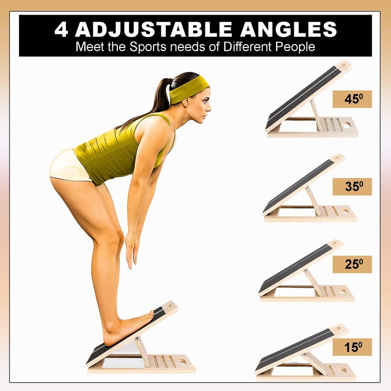 UKRFIT Adjustable Slant Board for Calf Stretching – Foldable Non-Slip Incline Board for Ankle Mobility & Achilles Tendon, Wooden Balance Trainer with Resistance Bands