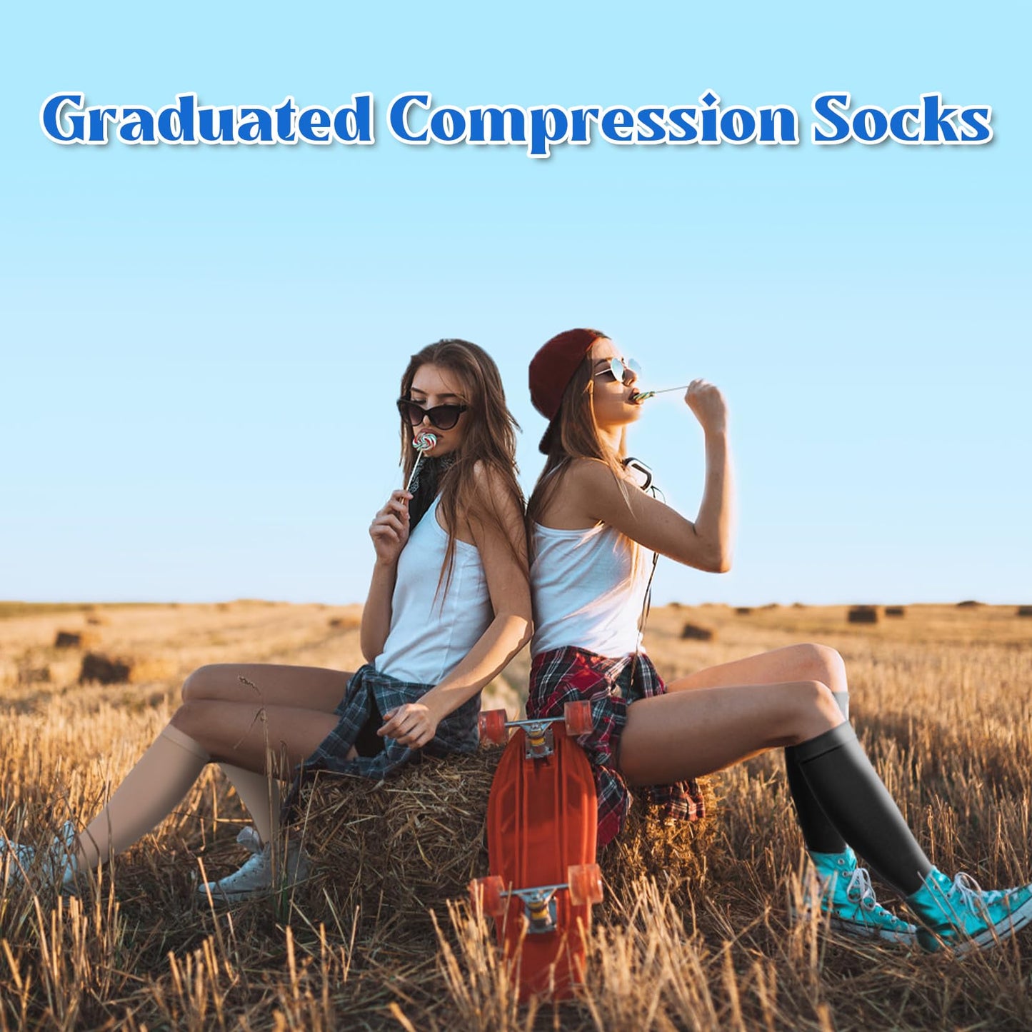 Ktinnead Compression Socks for Women and men 20-30 mmhg, Knee High Graduated Compression Stockings, Opaque, Open Toe, Unisex, Beige & Black, Medium