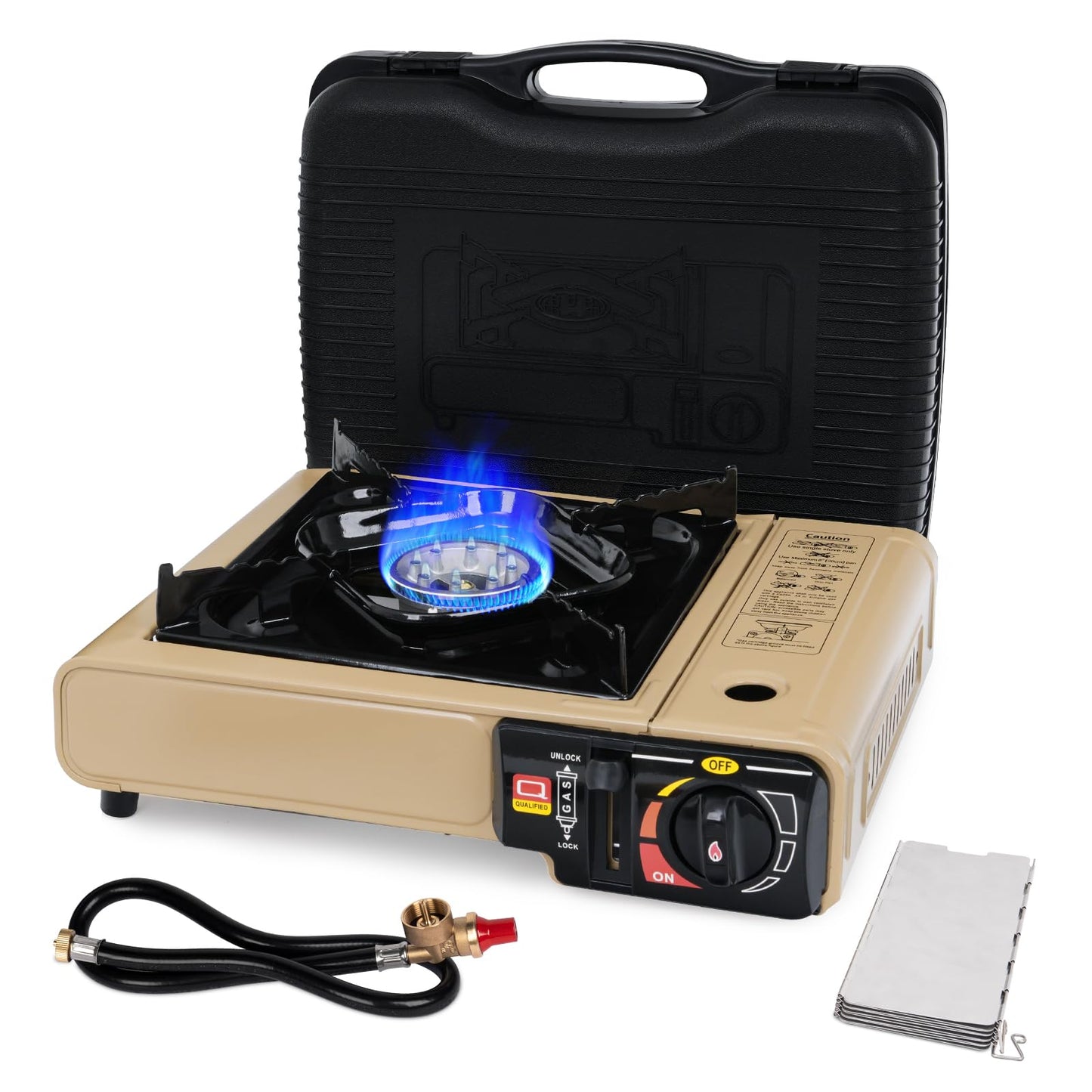 SHINESTAR Dual Fuel Camping Stove with Butane & Propane Compatibility, Portable Stove for Outdoor Cooking, Propane Adapter Hose, Wind Guard and Carrying Case Included (Fuel Not Included)