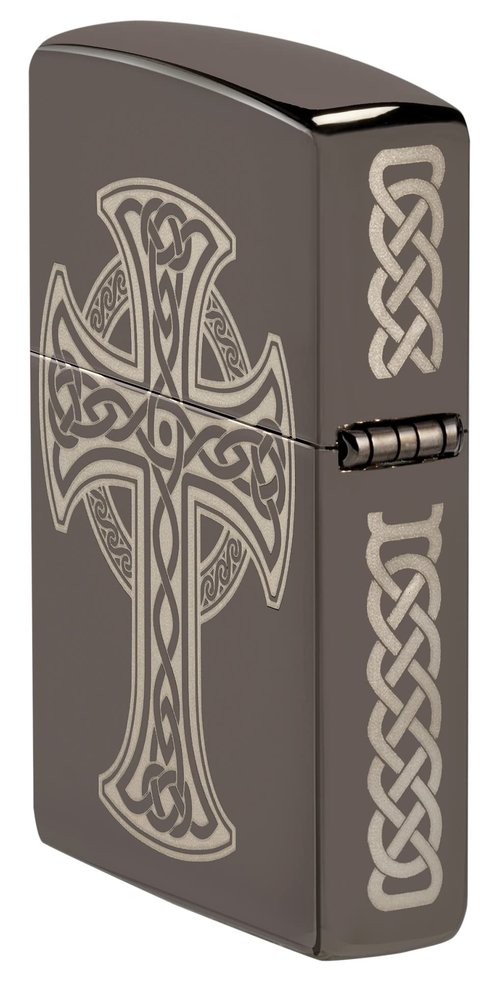 Zippo Laser Engraved Celtic Cross Design Black Ice Pocket Lighter