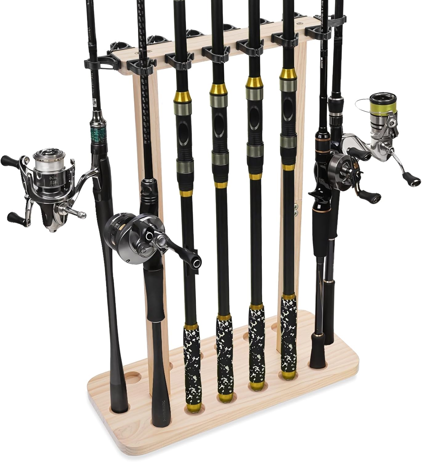 Fishing Rod Storage Rack - 100% Wood Floor Stand for 14 Rods | Garage Organization Solution