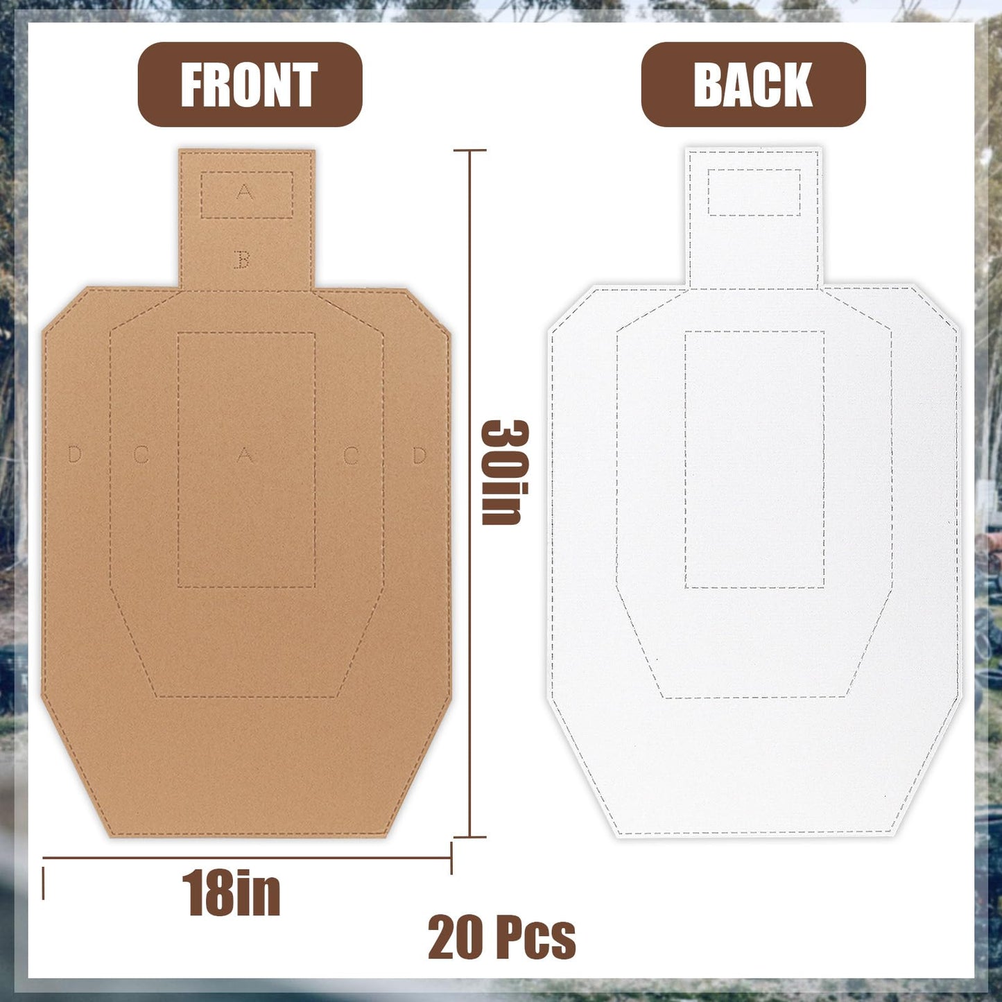 20 Pcs Shooting Targets for USPSA, 30x18in Tactical Cardboard Targets, Shooting Targets Silhouette Cardboard, Targets for Shooting Range Practice Competitions Self-defense Training