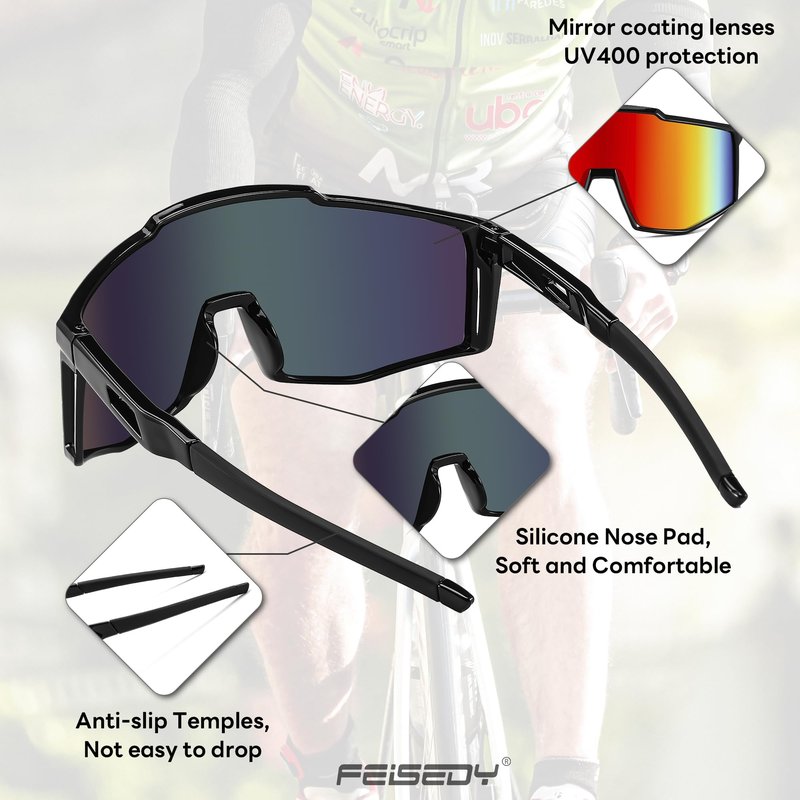 FEISEDY Sports Sunglasses for Youth, Teens, Men & Women - Cycling, Baseball, Tennis - Sun Glasses with B0061 Lens