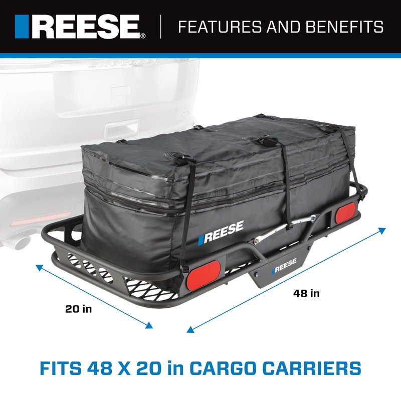 Reese 1044000 Olympia Hitch Mount Expandable Cargo Carrier Bag, 48 Inch x 19 Inch x 18 Inch to 22 Inch, 11.5 cu. ft. Capacity, Fits 48 X 20” Cargo Carriers