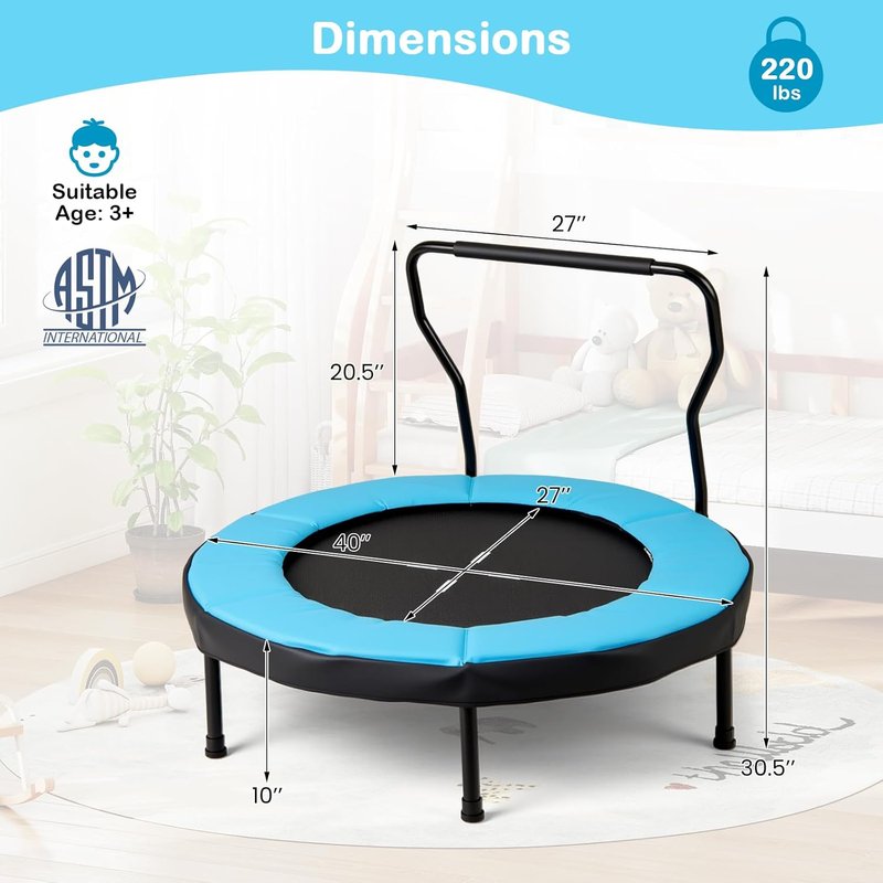 GYMAX Mini Fitness Trampoline - 40" Rebounder with Detachable Handle & Safety Foam Pad | Indoor/Outdoor Exercise for Kids & Adults