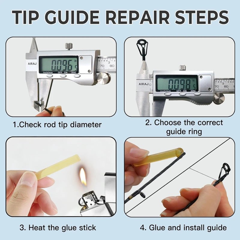 Fishing Rod Tip Repair Kit - Black Stainless Steel with Wear-Resistant Ceramic Ring | 25/35/45/60/65 Pcs