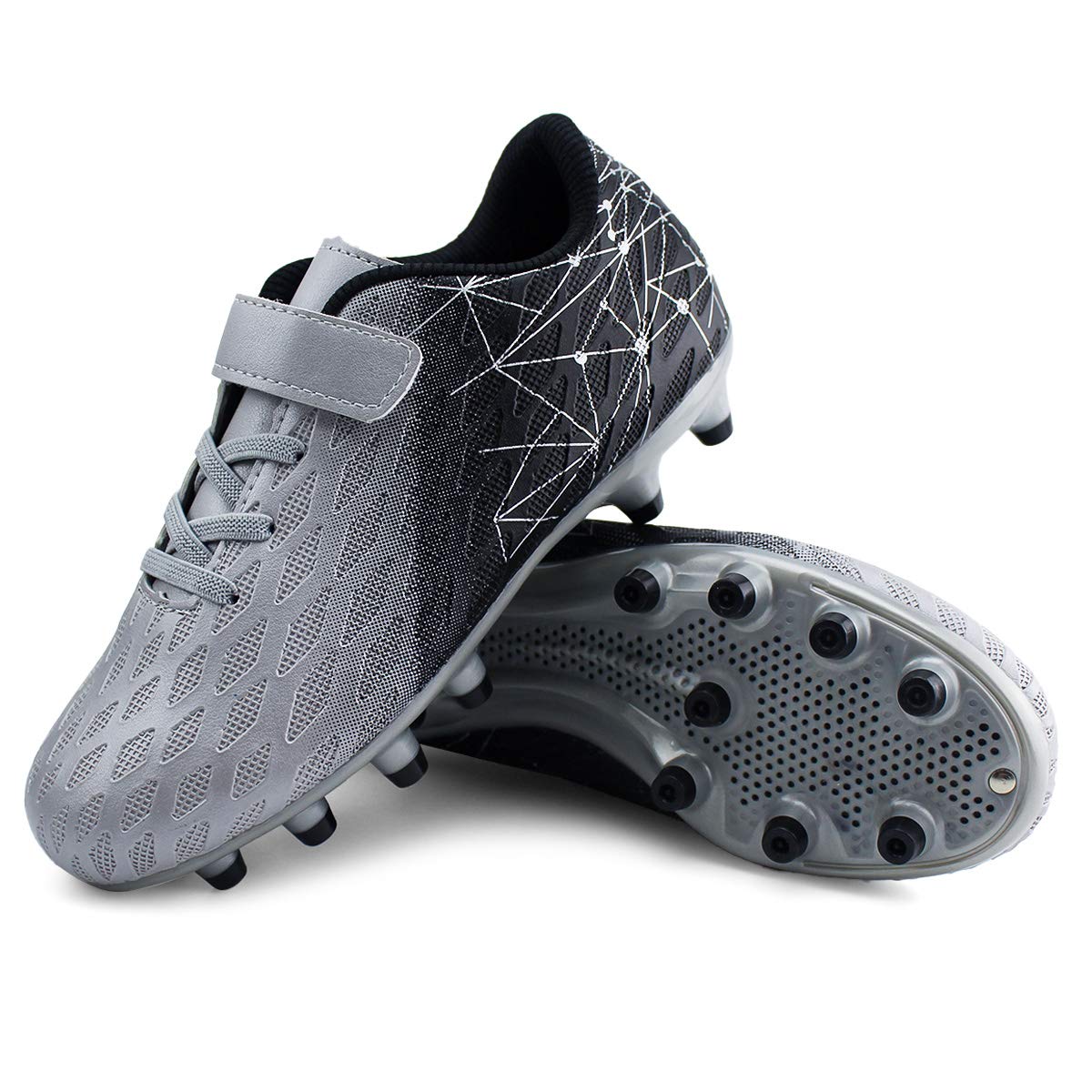 brooman Kids Firm Ground Soccer Cleats Boys Girls Athletic Outdoor Football Shoes(9,Silver)