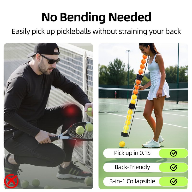 17 Balls Collapsible Pickleball Ball Retriever, Tennis Ball Retriever, Pickleball Pickup Tube with Shoulder Strap, Lightweight & Durable Ball Retriever for Easy Pickup, Collection, Carry, Storage