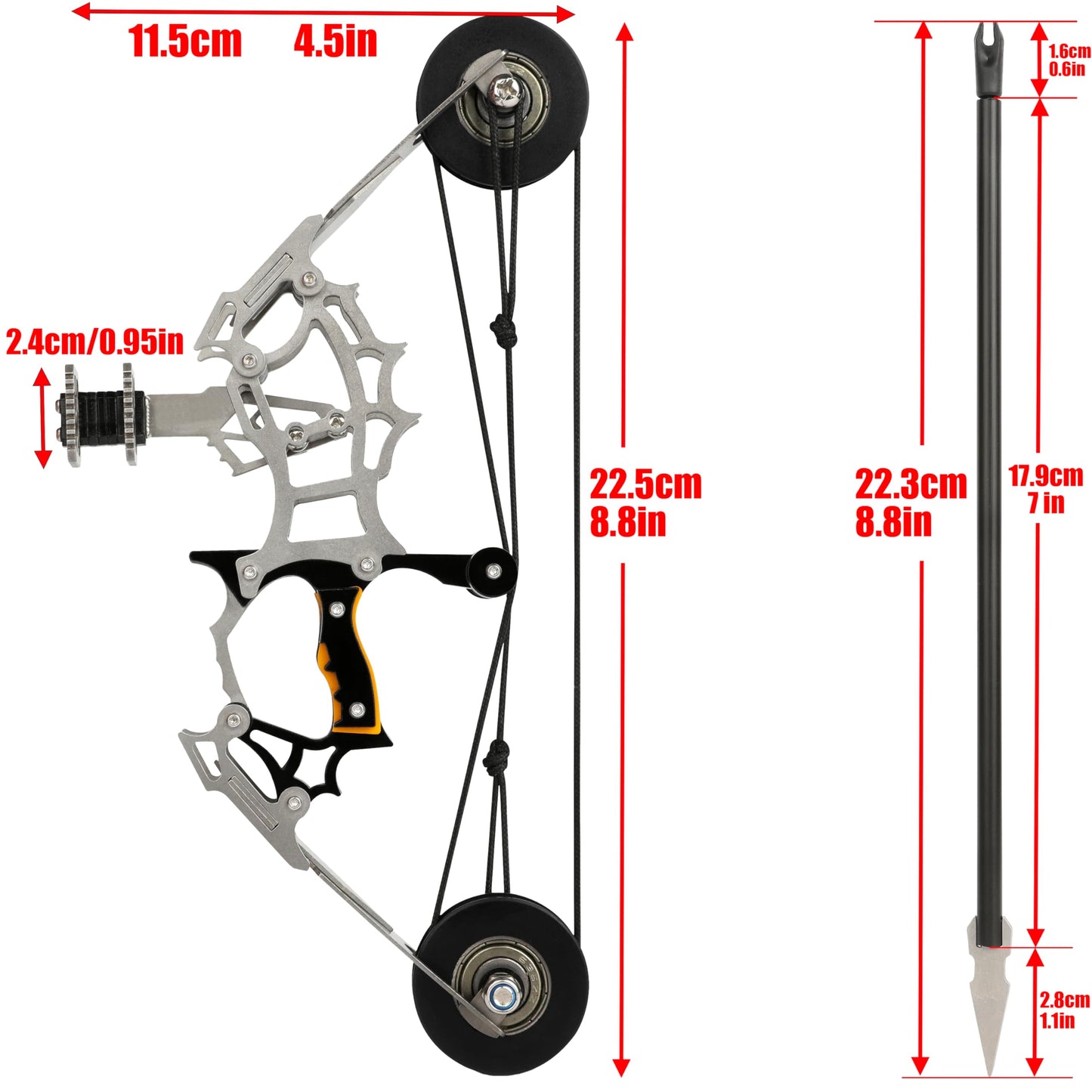 6"-9.5" Mini Compound Bow and Arrows Set for Archery Target Shooting Small Hunting Games Pocket Bow Survival Bow Gift LTH/RTH (8.8" Bow)