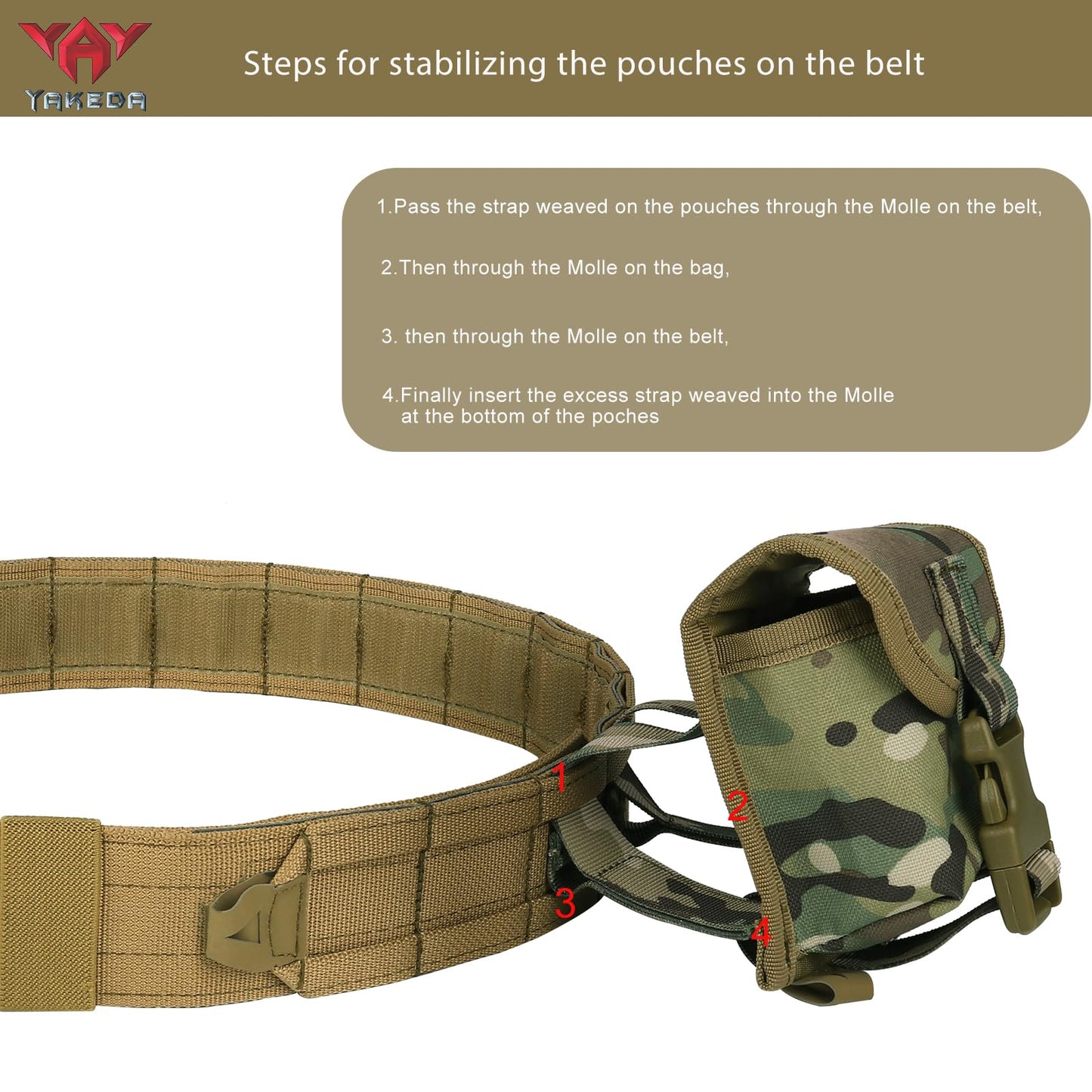 YAKEDA Tactical Molle Battle Belt -Airsoft Combat Belt Quick Release Rigger 1.75 Inch Inner & Oute EDC Belt Heavy Duty Belts for Men (CP)