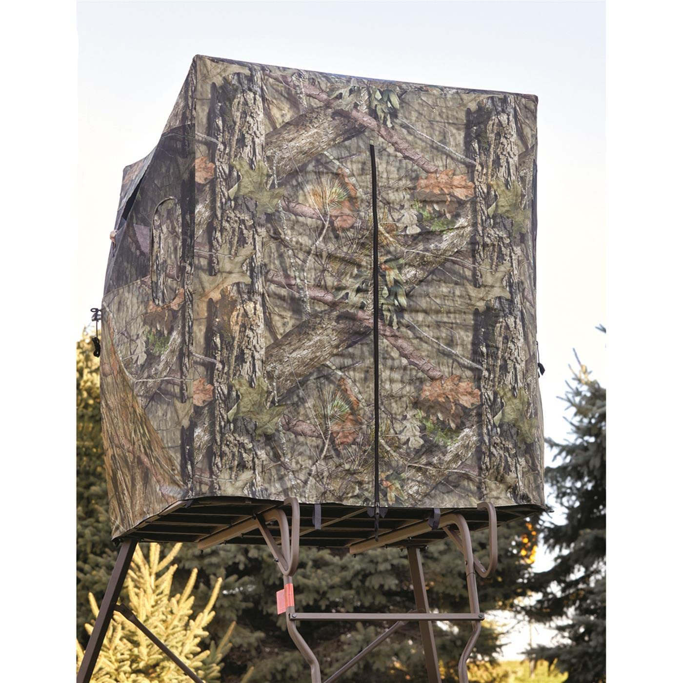 Guide Gear 6 Foot Tripod Hunting Tower Blind, 2-Man Stand Elevated, Hunting Gear Equipment Accessories, 4 by 4 Mossy Oak Country Roots