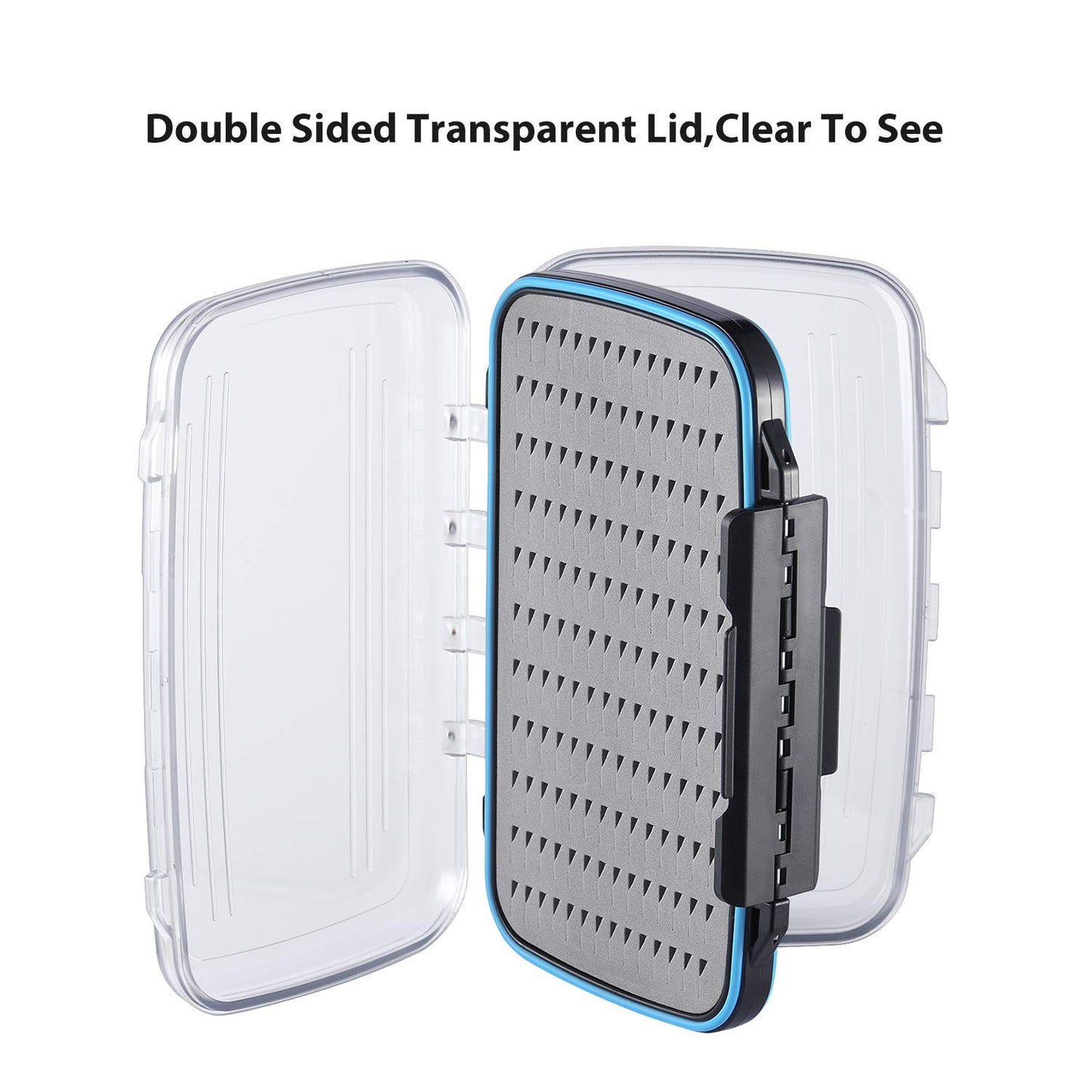 Gonex Fly Boxes for Fly Fishing Jig Boxes Two-Sided Waterproof Lightweight Fly Fishing Box Easy Grip Transparent Lid Fly Fishing Lures Box, 7.3"x 4.6"x 1.5", Grey