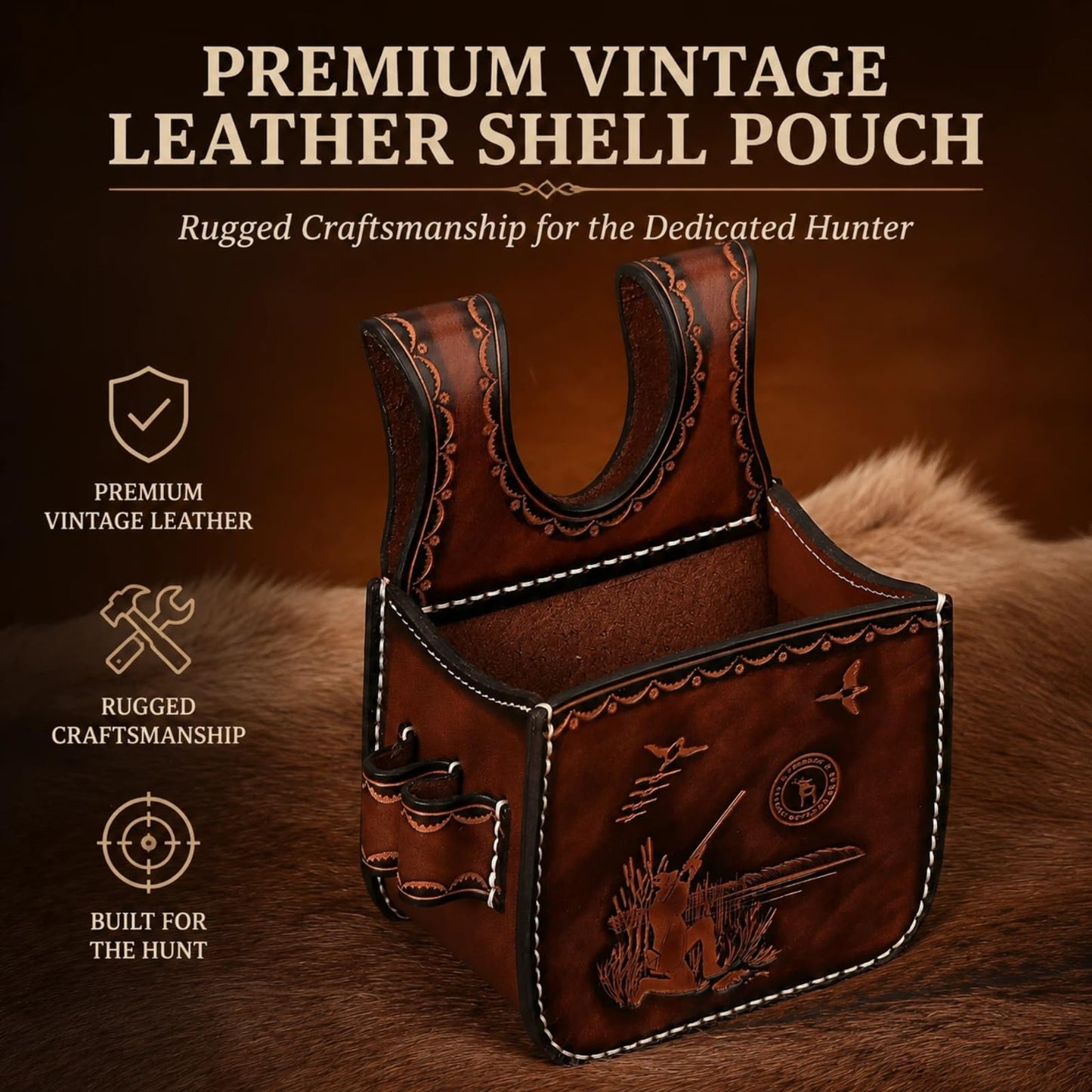 TOURBON Leather Shotgun Shell Pouch for Clay, Trap and Skeet Shooting