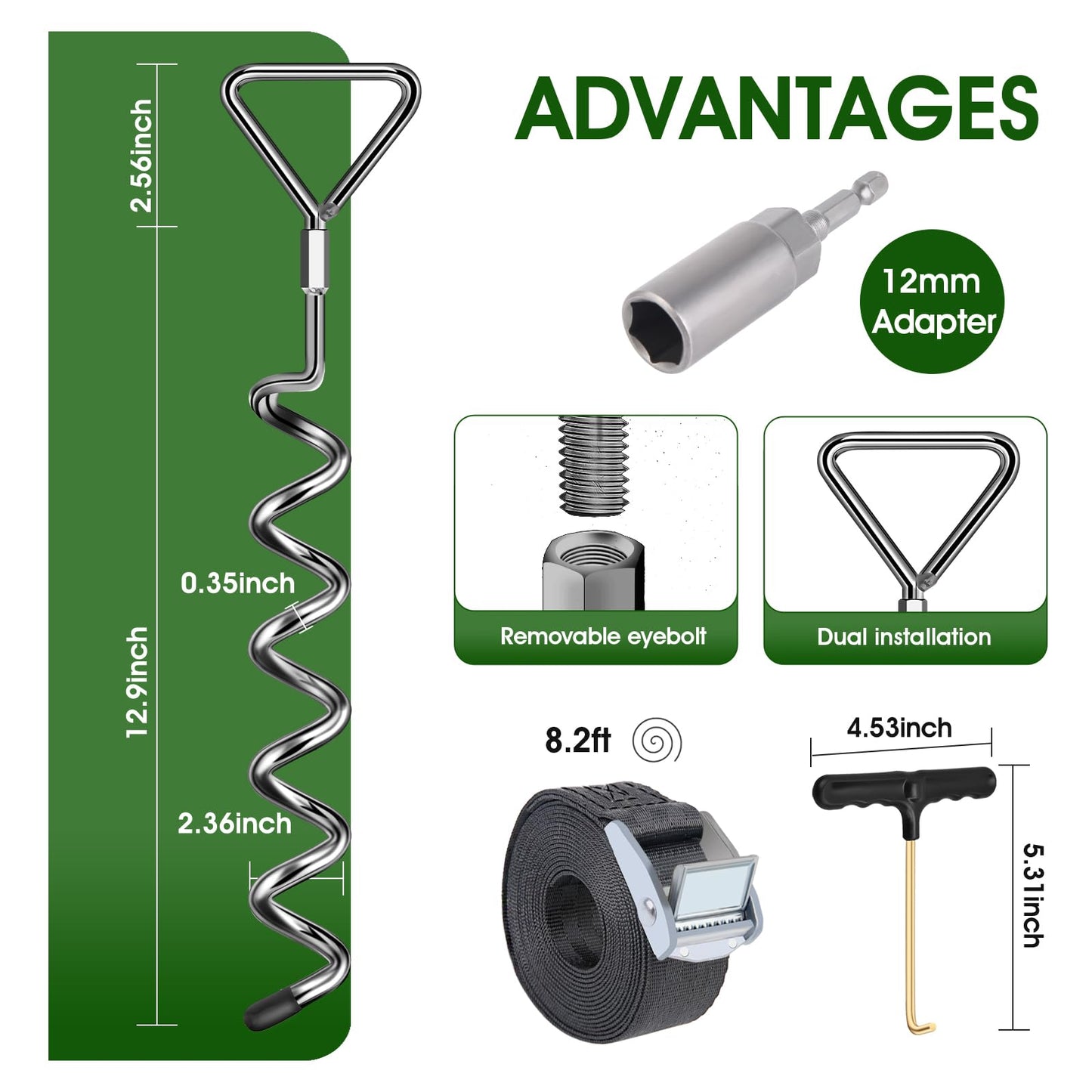 Payivsve Trampoline Stakes Anchors Ground Anchors Screw in, Silver-4Pack