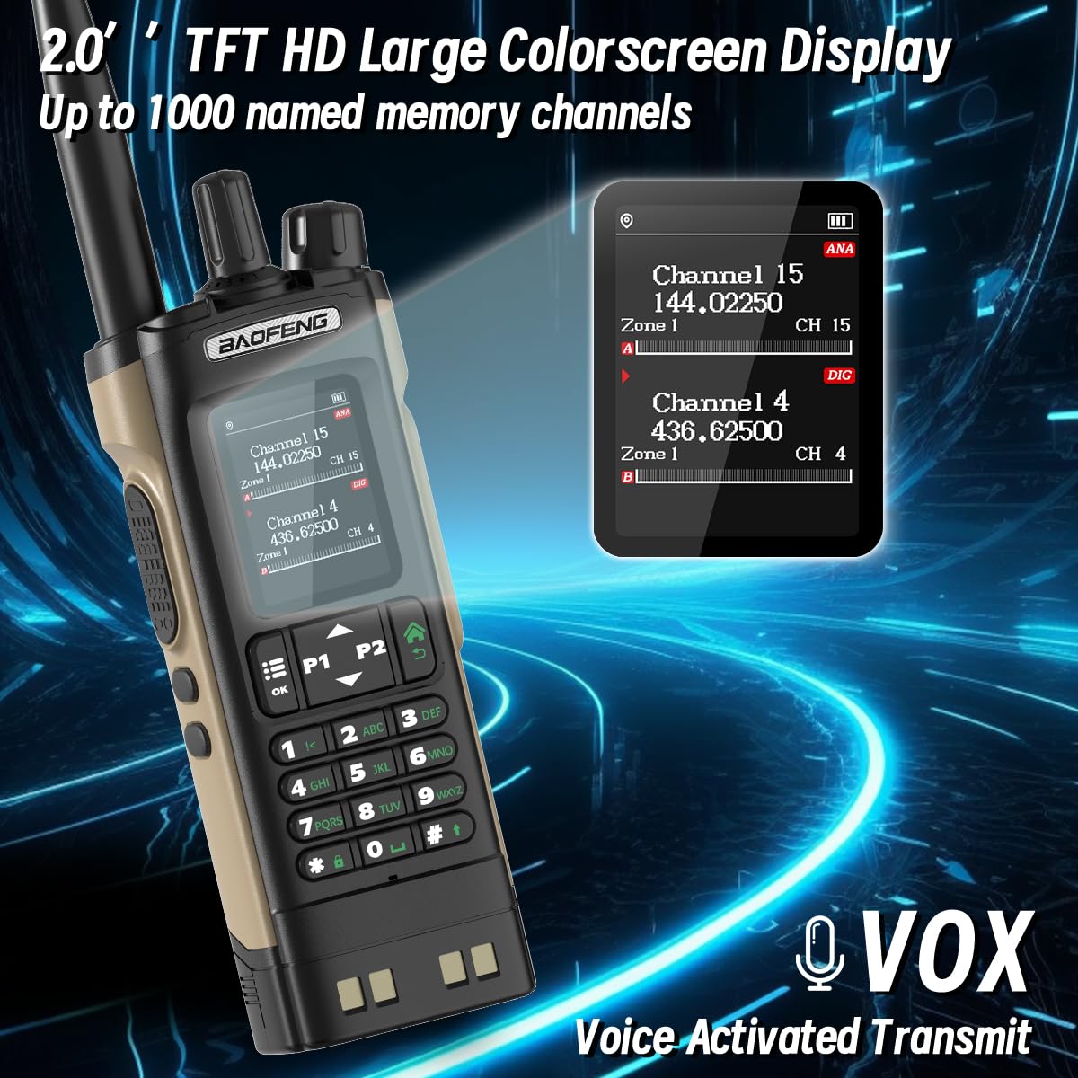 Baofeng DM32 DMR Radio 10W Ham Radio Handheld Rechargeable Walkie Talkies Long Range DM32UV Two Way Radio NOAA Weather Radio with GPS, Copy Frequency 2500mAh Battery USB-C Charging with Radio Holster