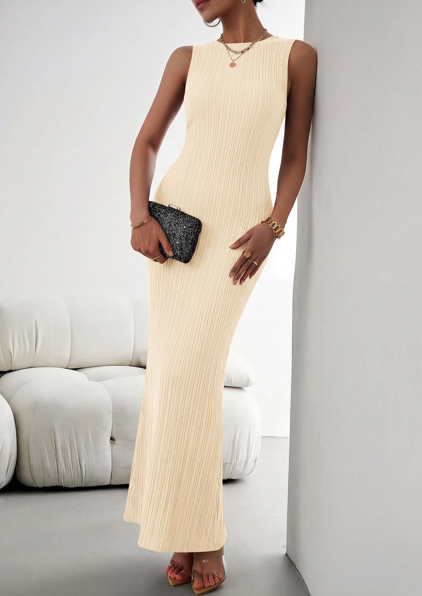 PRETTYGARDEN Women's 2026 Summer Casual Maxi Dresses Ribbed Knit Sleeveless Bodycon Elegant Going Out Beach Vacation Clothes