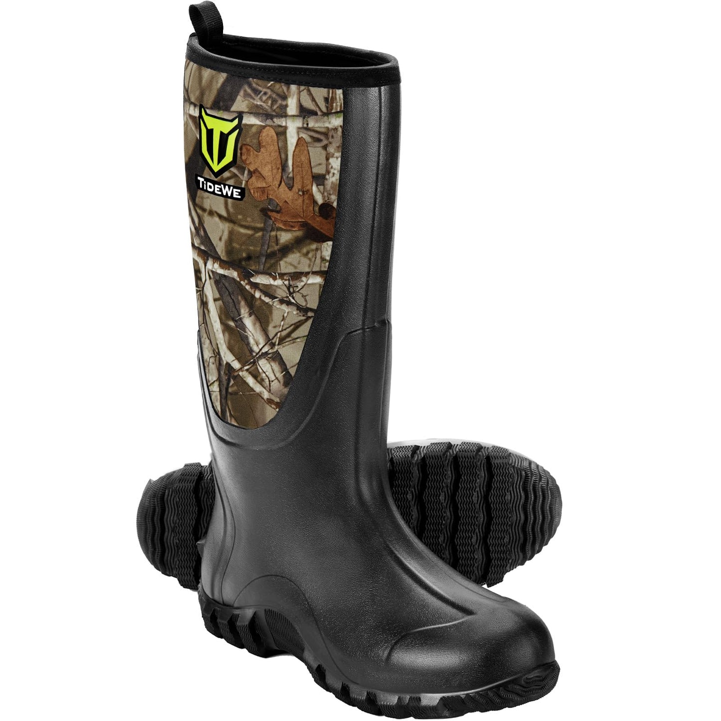 TIDEWE Rubber Boots for Men, Rain Boots with Steel Shank, Camo, 12