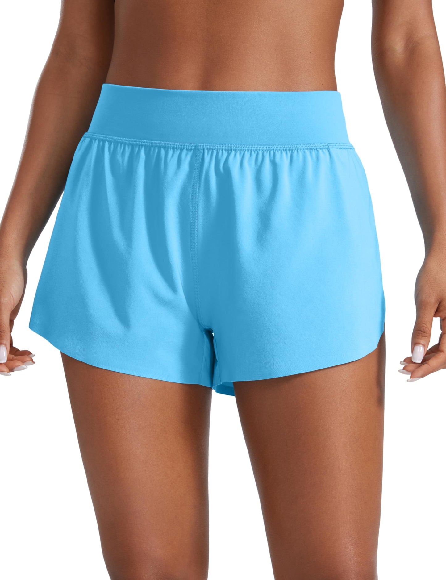 CRZ YOGA High Waisted Split Running Shorts 3" Kayak Blue Small