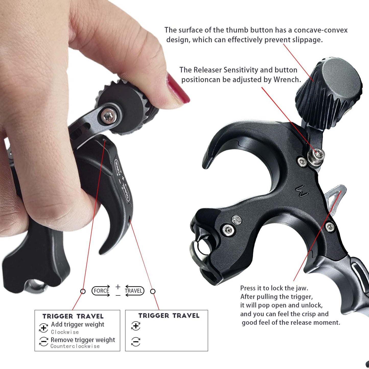 xxiaojun Compound Bow Aid Releaser with Wrist Straps and Adjustment Tool,Archery Release Aids with 3&4 Thumb Release Adjustable,Aluminum Alloy Aids.for Left and Right Handers.