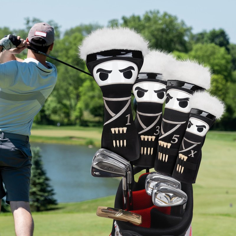 mytag Ninja Golf Club Covers for Woods and Driver, Golf Driver Cover 3 Wood Headcover Hybrid Headcover with Golf Tee Holder, Embossed Synthetic Leather (for Hybrid)