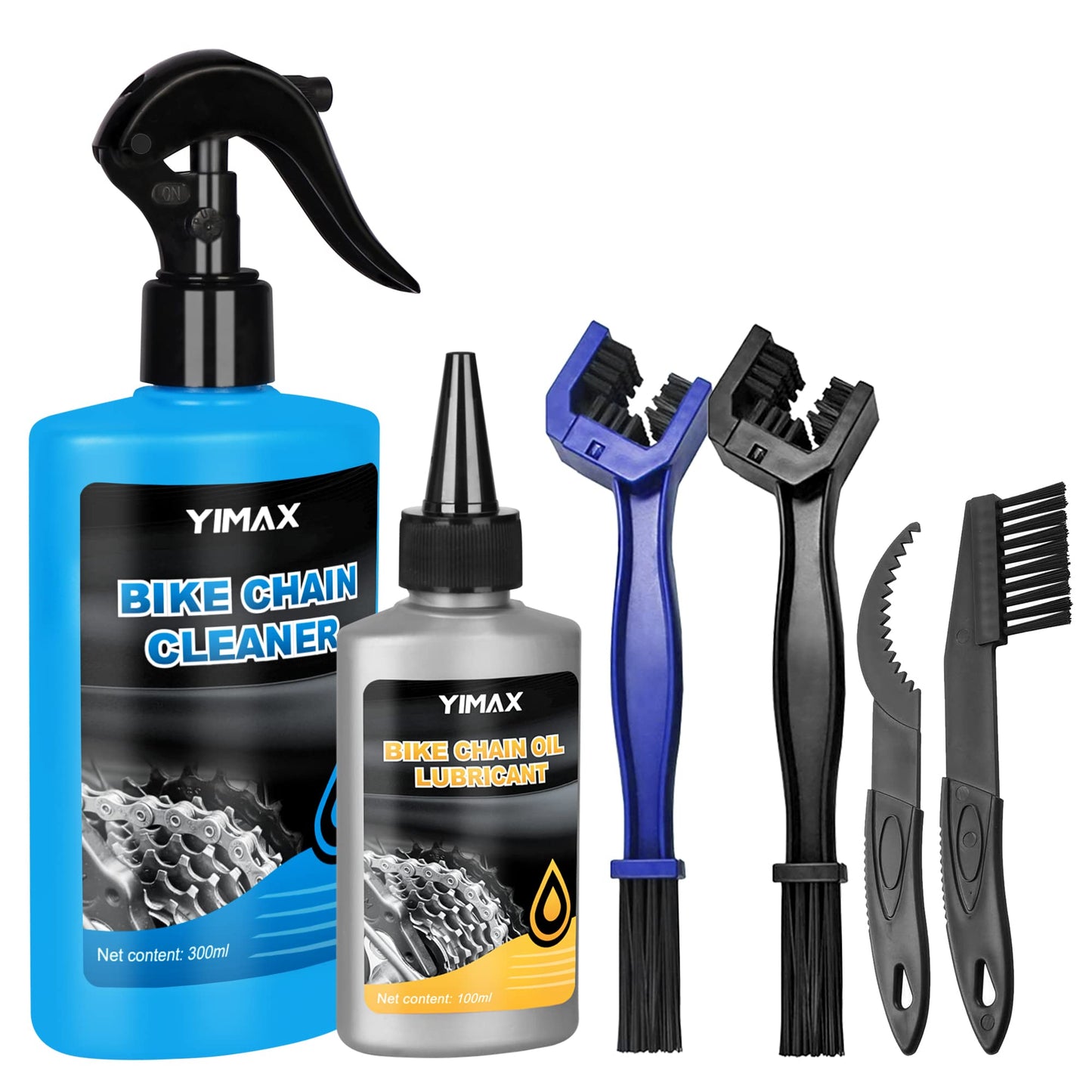 YIMAX Bike Chain Cleaner Set, Bike Cleaners Bicycle Cleaning Kit 100ML Chain Lube and 300ML Cleaning Spray, Bike Cleaner Kit with Brushes Cycling Maintenance, Suitable for All Types of Bike