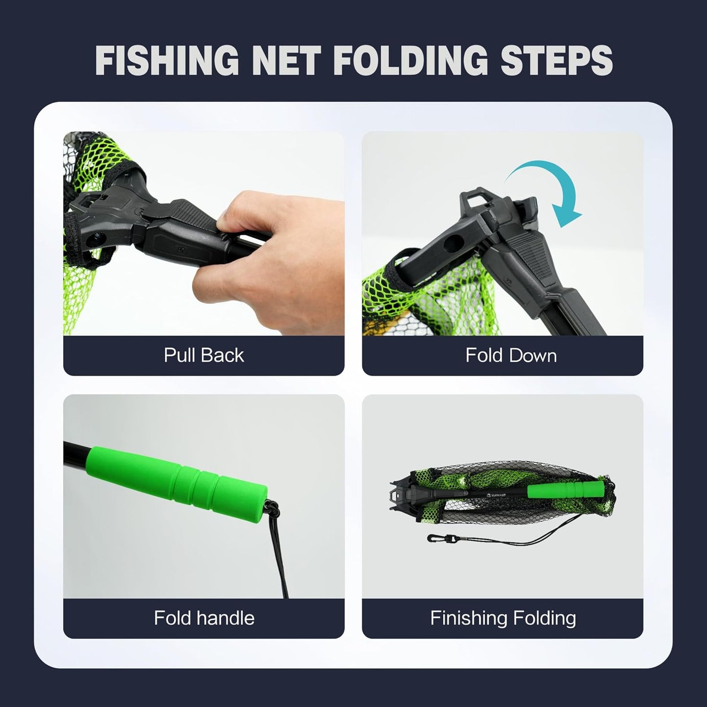 Telescopic Fishing Net - Foldable Black Paw Design with Built-In Length Scale | Rubber Coated for Kayak & Trout