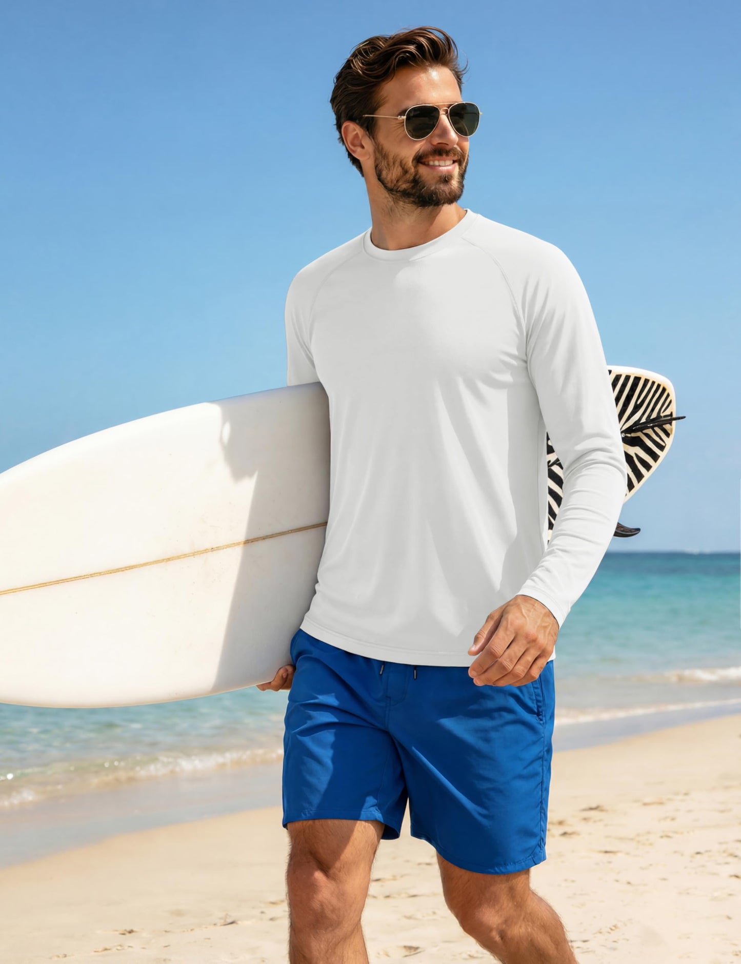 MAGCOMSEN 2 Pack Men's Long Sleeve Shirts Sun Protection UPF 50+ UV SPF Dry Fit T-Shirt for Swim Athletic White L