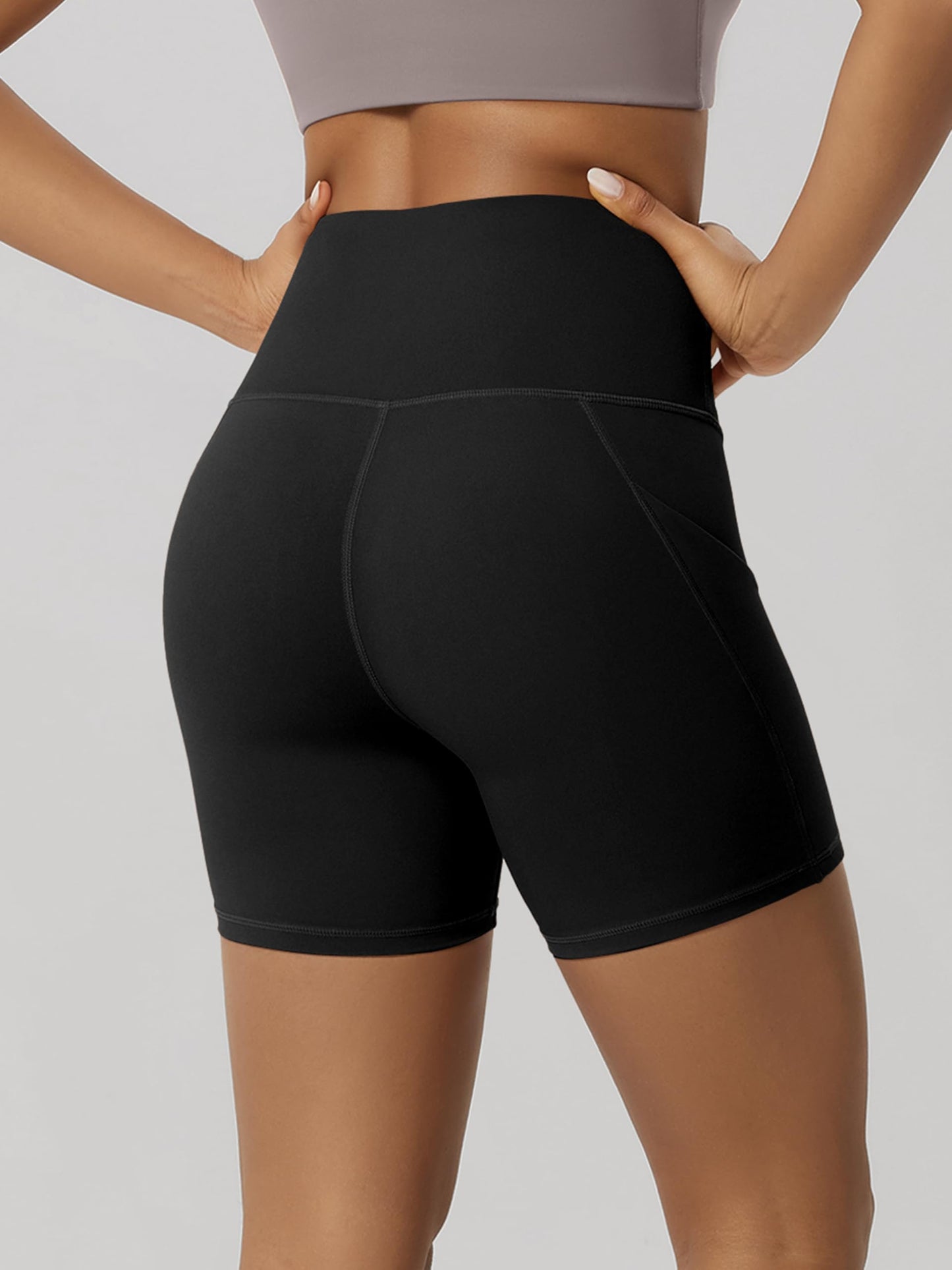 ODODOS 5" Tummy Control Biker Shorts for Women with Pockets High Waist Athletic Workout Yoga Shorts, Black, Medium