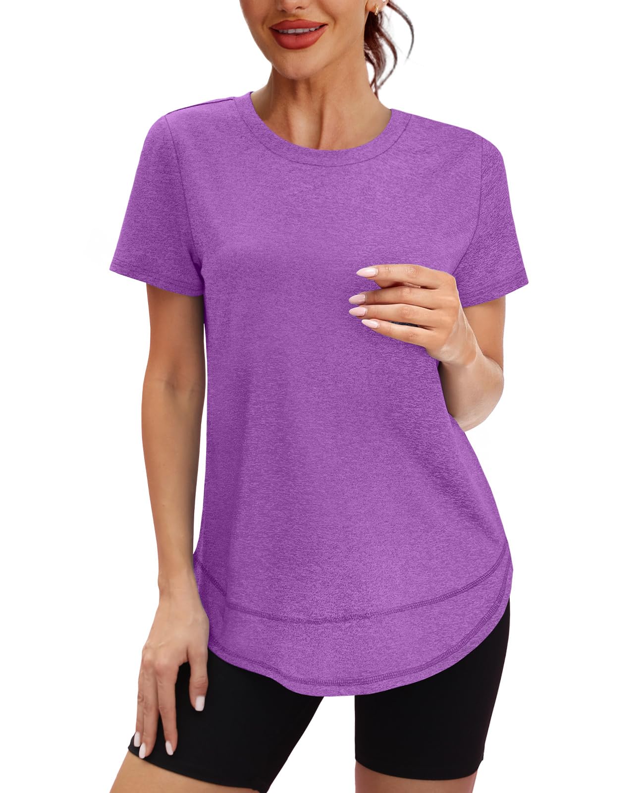 Spring Summer Tops for Women Short Sleeve Hiking Shirts Athleisure Golf Shirt Beach Fashion Curved Hem Loose Fit Blue XXL