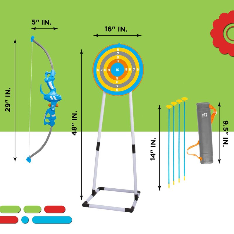 Discovery Kids Bullseye Outdoor Archery Set with LED Target Light-Up Toy Night/Day Activity Includes 4 Arrows, Quiver with Strap, 1 Bow for Ages 6+ and Older