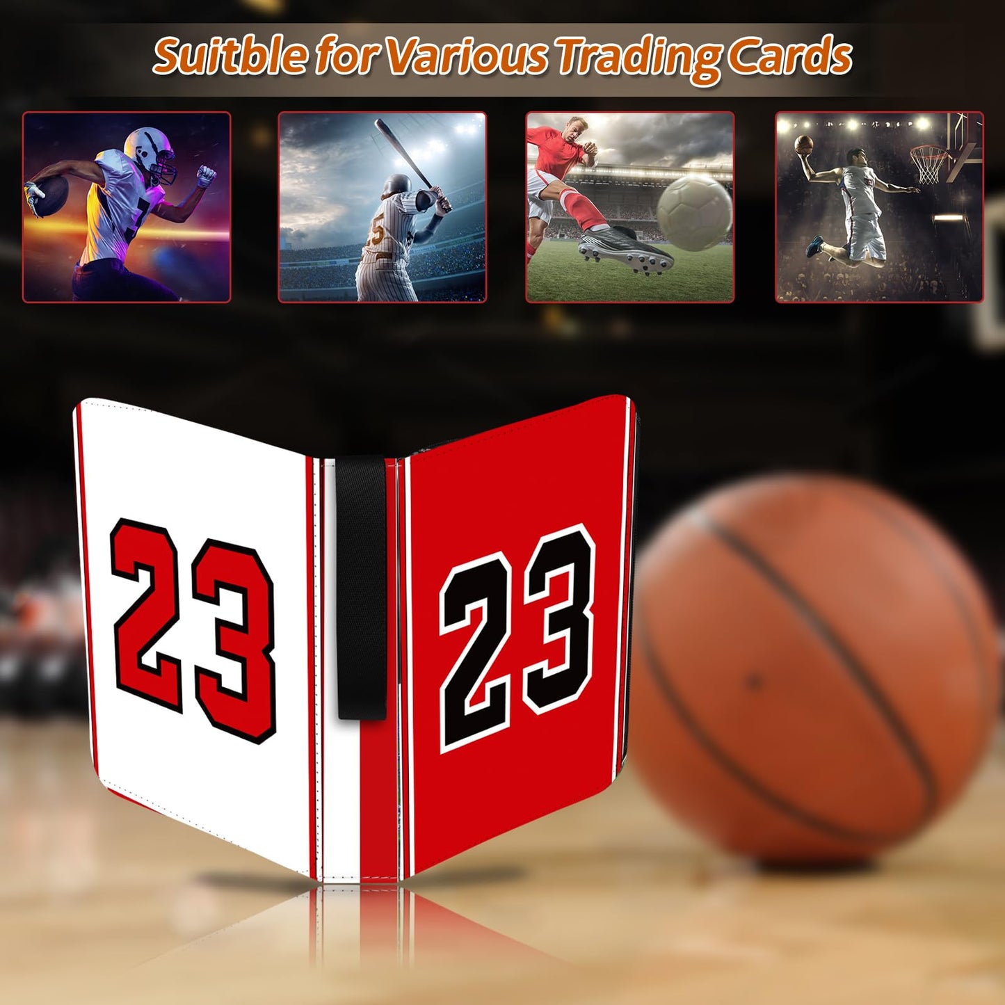 Basketball Card Binder, 900 Pockets Chicago Basketball Card Holder for 2024 Trading Cards with 50 Removable Sleeves, 9 Pocket Zipper 3 Ring Folder Album Book Collection Organizer Storage Protectors