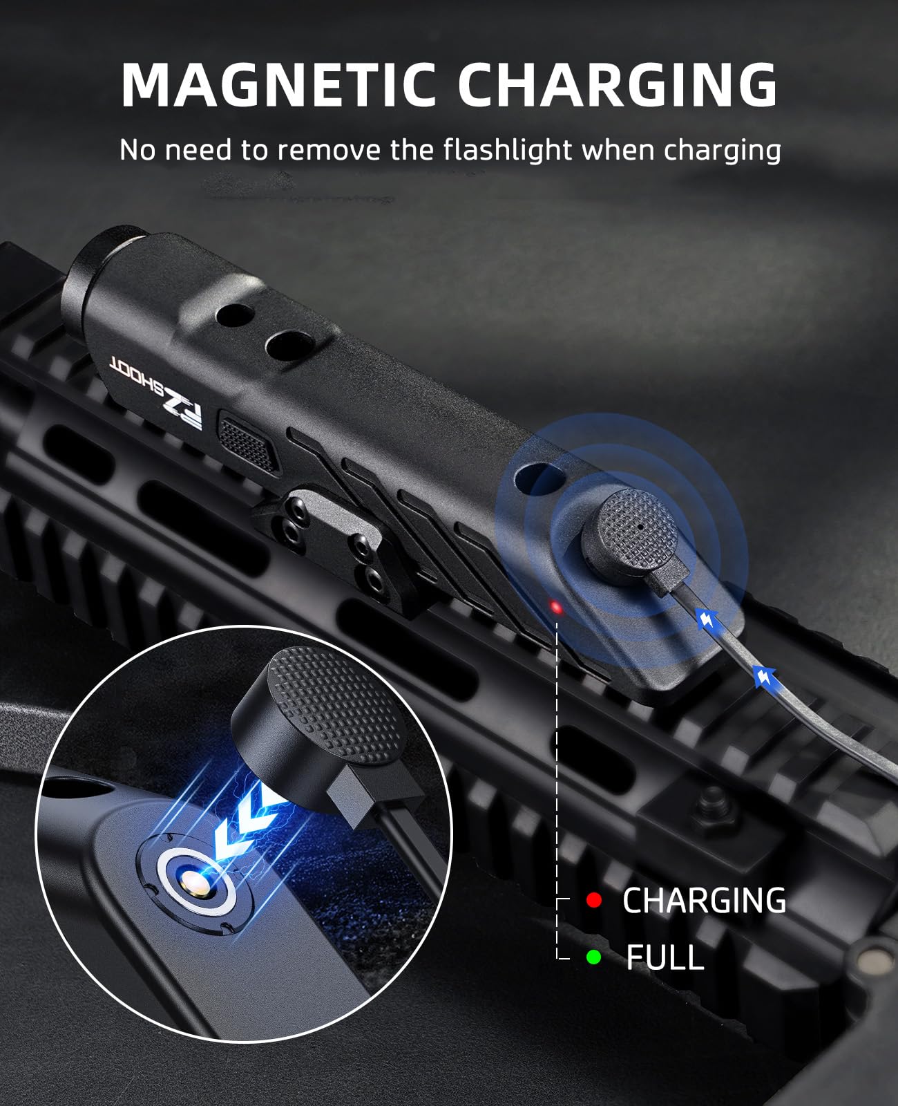 EZshoot 1700 Lumens Laser Light Combo for Rifle with Magnetic Rechargeable Compatible with Picatinny and M-Rail, Rilfe Flashlight Green Laser Light Combo with Strobe Mode