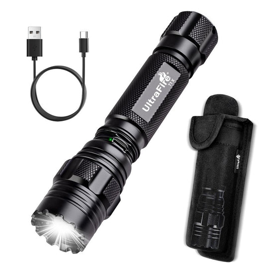 ULTRAFIRE Rechargeable Tactical Flashlight with Holster, Hidden C Port and 3 Modes, 1200 Lumens LED Police Flashlight for Emergency, Law Enforcement, Security and Duty Belt