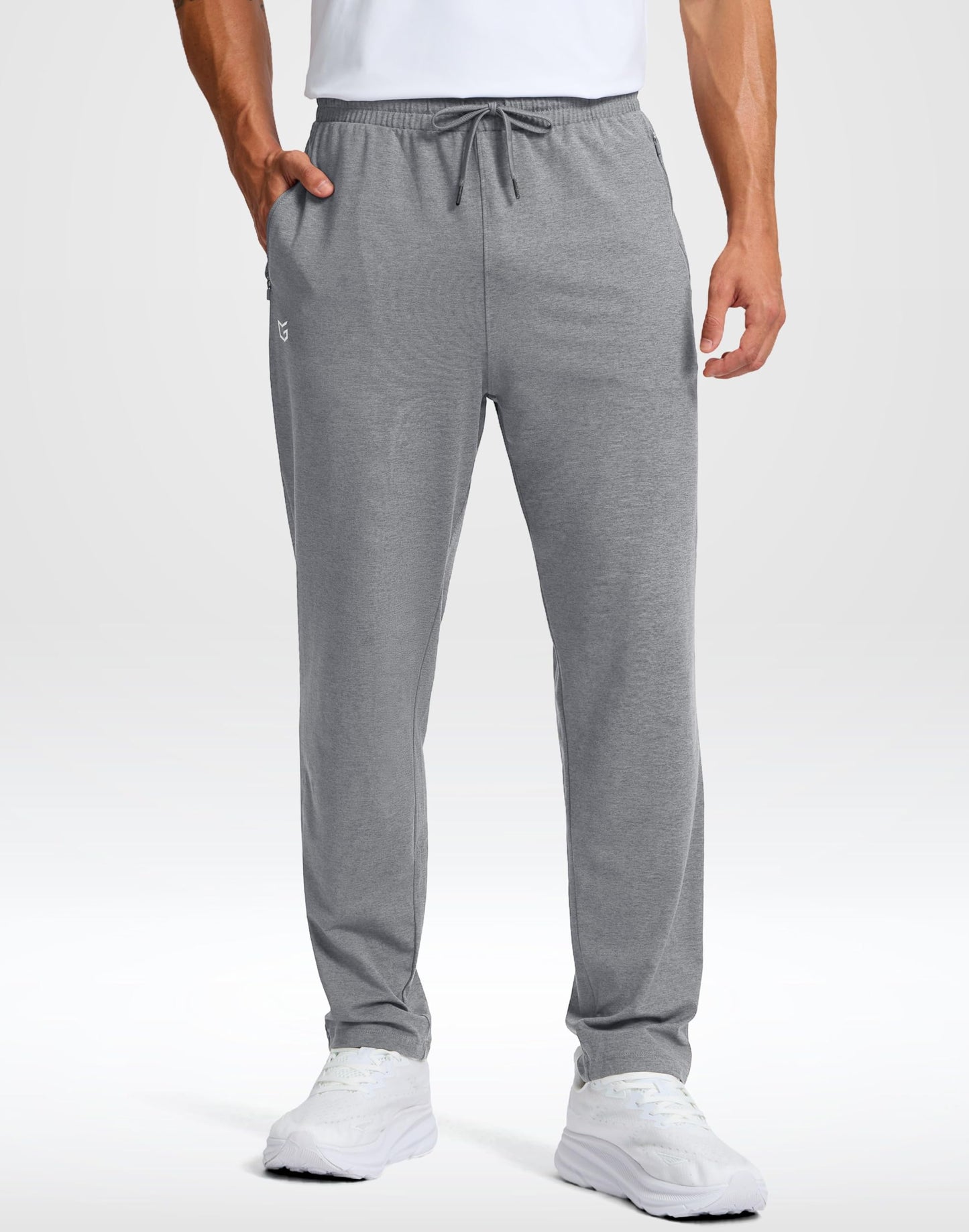 G Gradual Men's Sweatpants with Zipper Pockets Lightweight Athletic Workout Pants Soft Casual Lounge Sweat Pants for Mens(Platinum Heather, L)