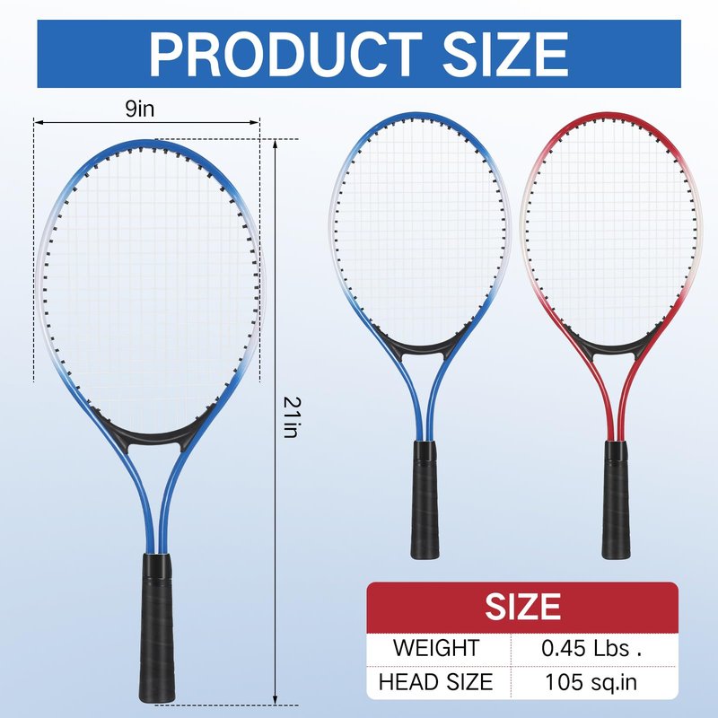 4 Pack Tennis Rackets Recreational 21 Inch Lightweight Tennis Racket Bulk with Balls Overgrips Carry Bag for Training Beginners