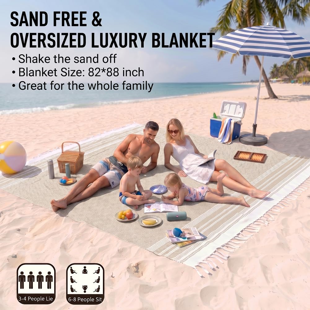Yongoes Turkish Beach Towel Blanket Oversized 50x68 Beige Boho