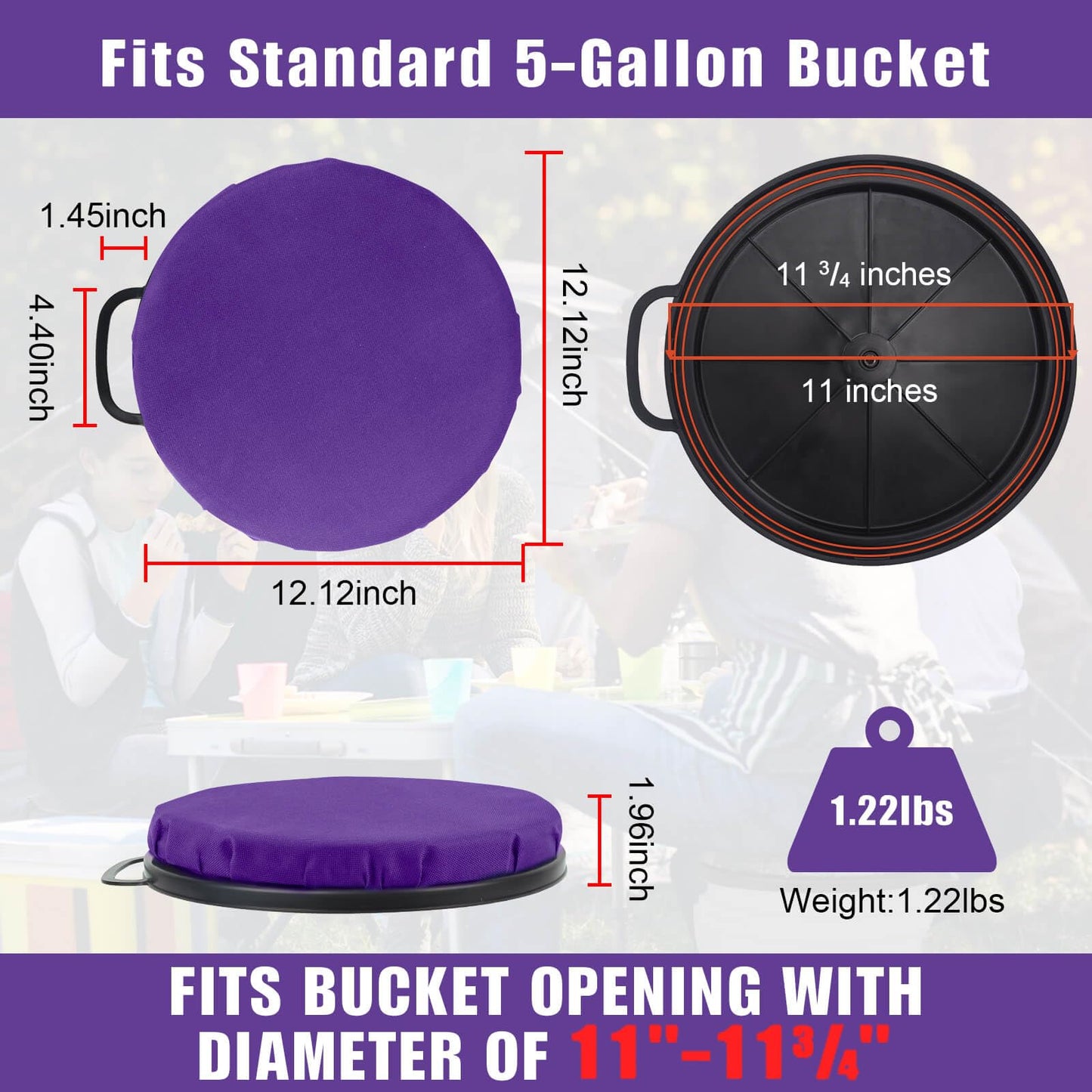 Foxtune 360-Degree Swivel Bucket Seat, 5 Gallon Bucket Lid, Spin Bucket Seat Cushion, Silent, Comfortable, Water-Resistant, for Fishing, Gardening, Hunting and Camping (Purple)