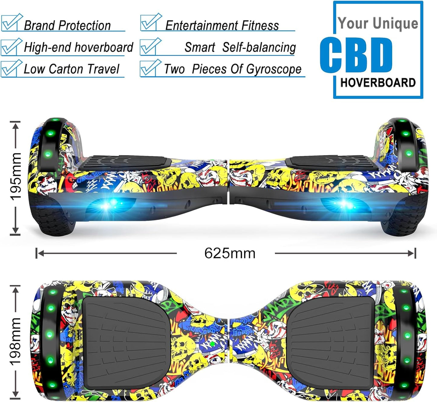 CBD Scooter - Colorful LED Lights, Dual 300W Motor, 6.5” Wheels | Fun for Kids & Adults