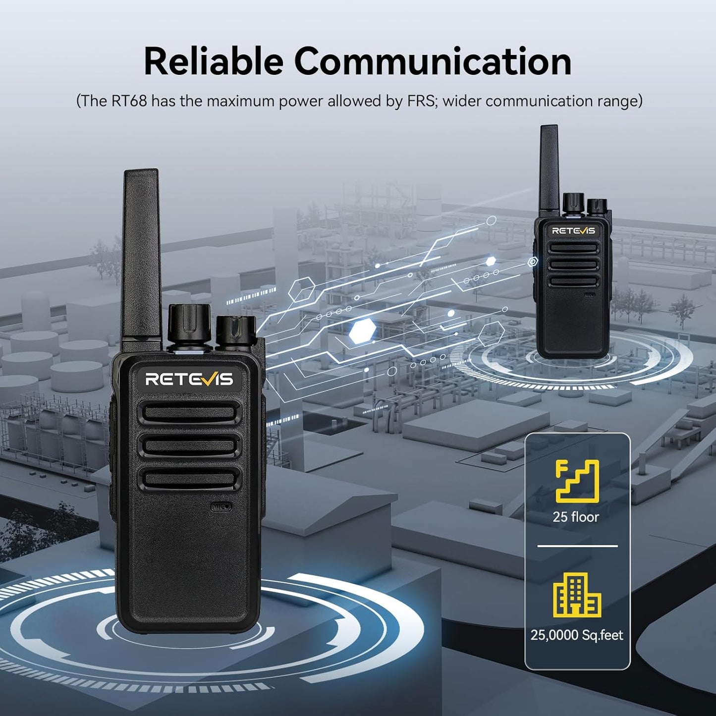 Retevis RT68 Walkie Talkies - Rechargeable Two-Way Radios 6 Pack | Heavy Duty, Long Range, Hands-Free for Adults