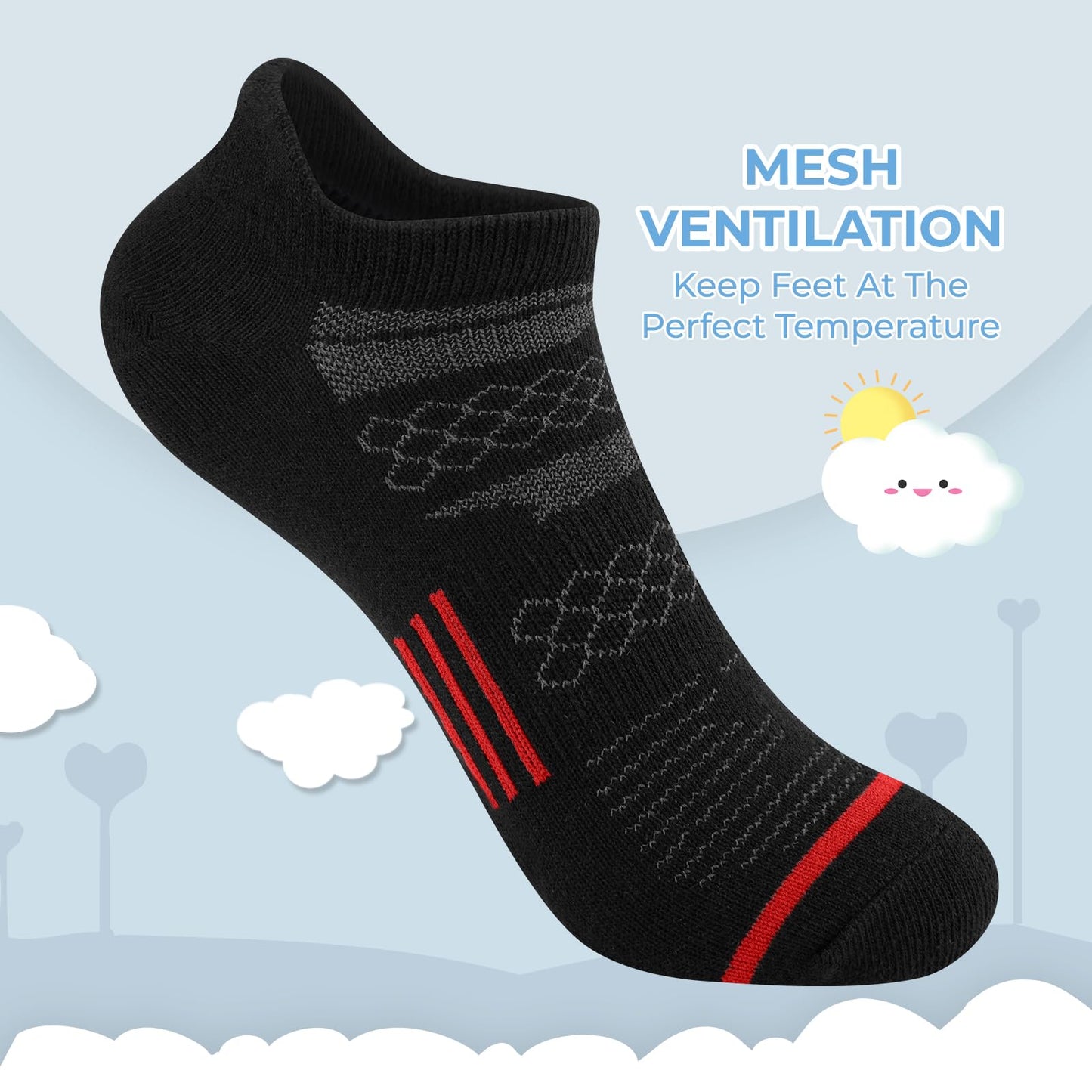 Comfoex 12 Pairs Boys Running Ankle Socks For Kids 4-6 6-8 8-10 10-12 Years Old Low Cut Athletic Breathable Cotton Socks