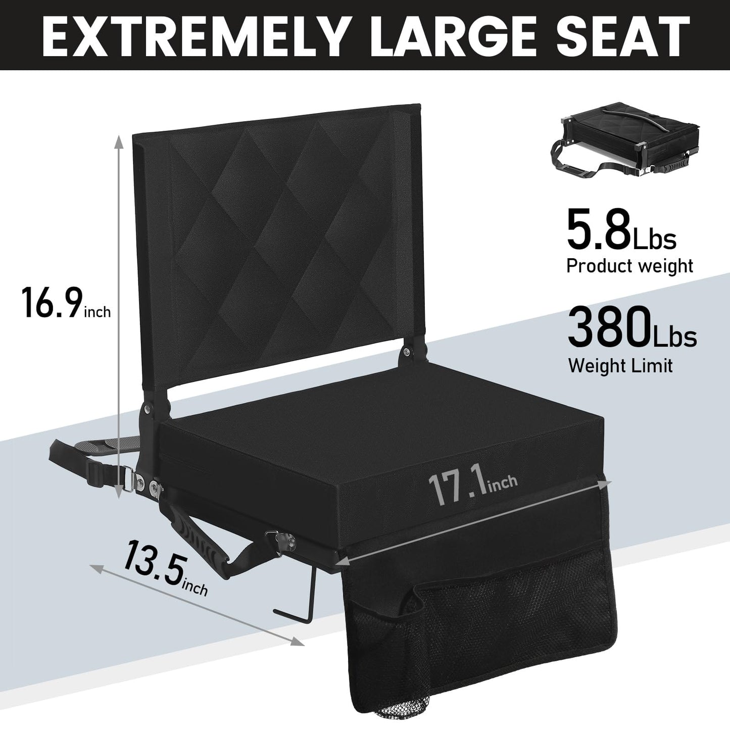 Sheenive Stadium Seats for Bleachers with Back Support, Bleacher Seats with Backs and Cushion Wide, Padded Portable Folding Comfort Stadium Chair with Shoulder Strap, Perfect for Sports Events