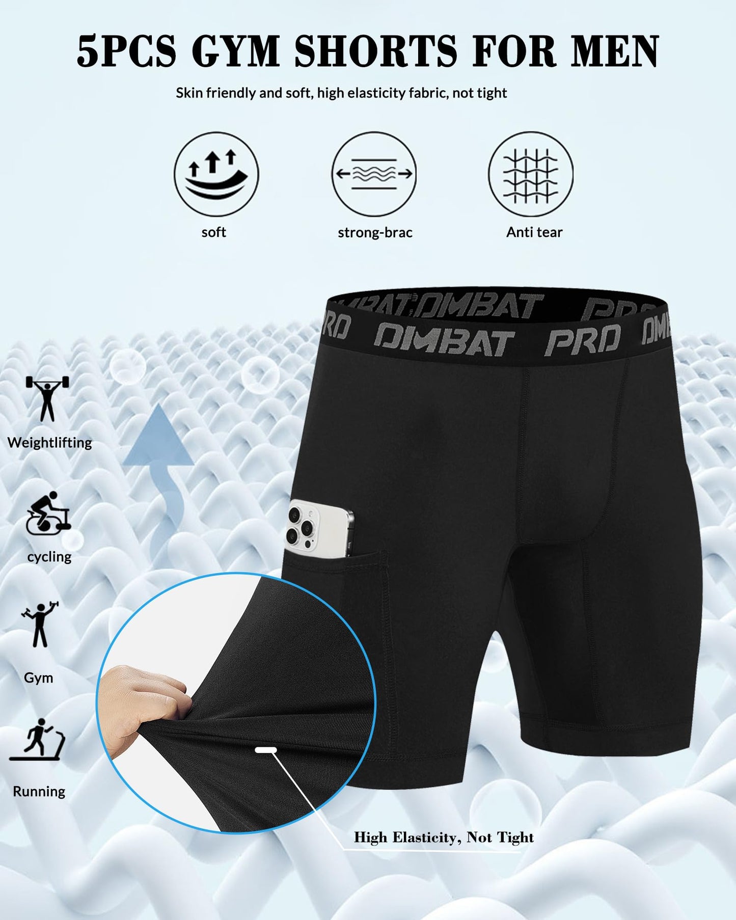 Antoyo 5 Pack Compression Short Men with Pocket Spandex Running Shorts