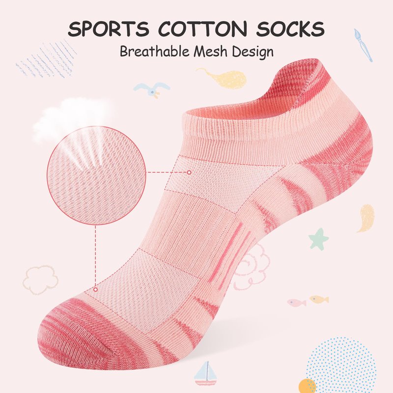 Comfoex Girls Socks 12 Pairs Ankle Breathable Athletic Mesh Cotton Sports Socks For Little Big Kids 4-6 6-8 8-10 Years Old