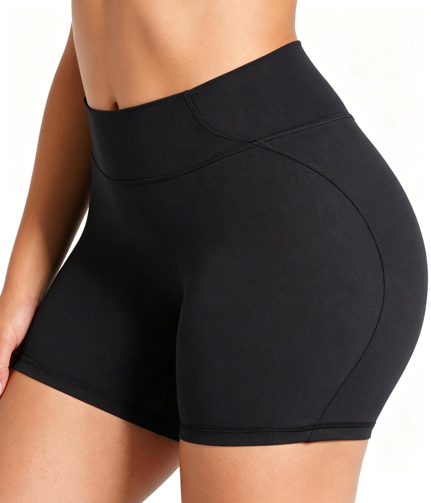 Sunzel No Front Seam Biker Shorts Women 5'' - High Waisted Tummy Control Yoga Shorts, Squat Proof Workout Gym Shorts Black Medium
