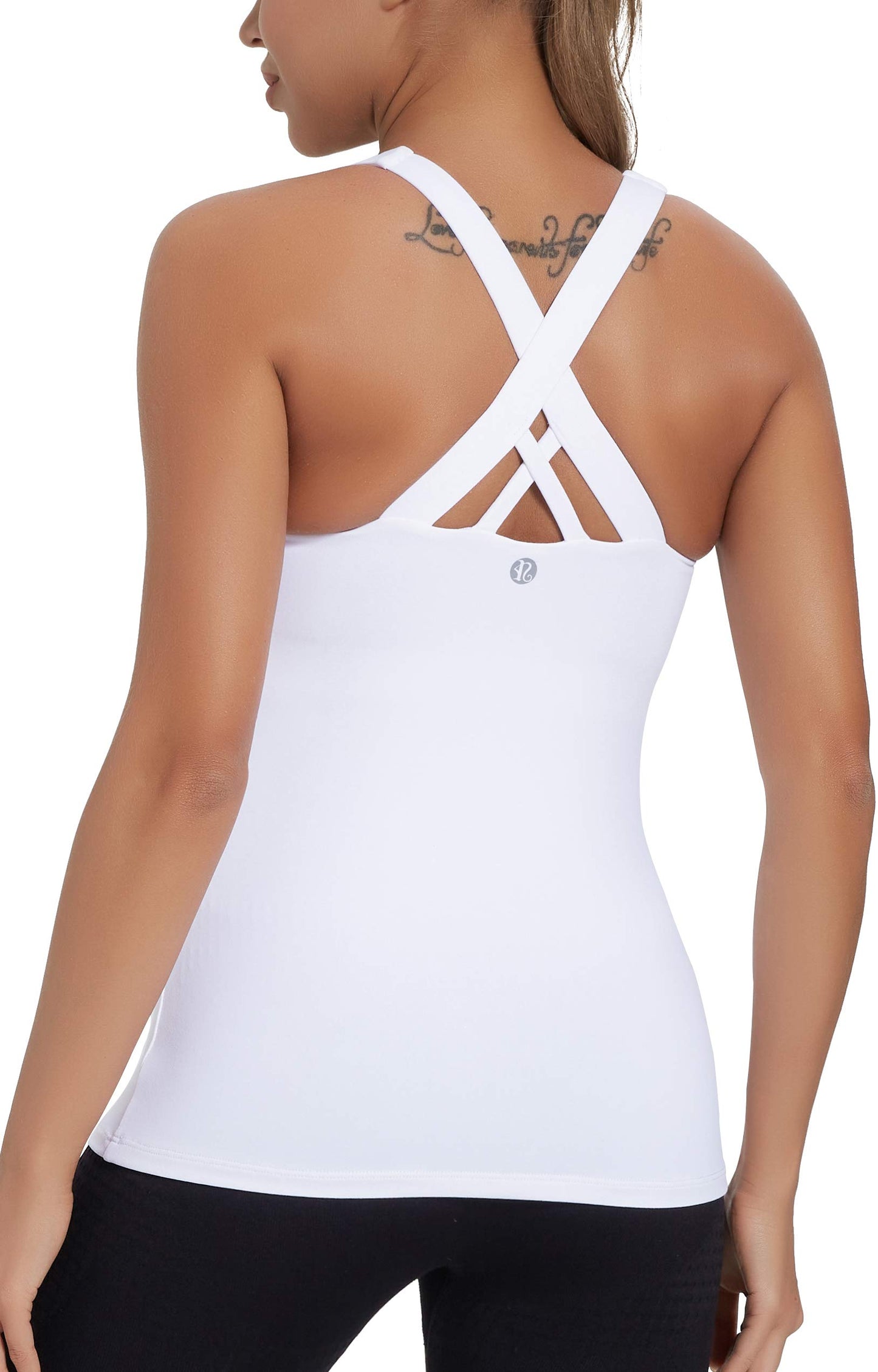 RUNNING GIRL Women's Workout Tank Top,Built in Shelf Sports Bra Strappy Back Compression Athletic Shirts（BX2680.White.S）