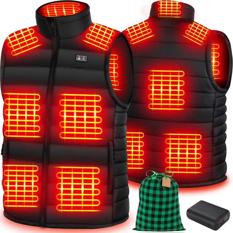 yeyeeyyee Heated Vest for Men with Battery Pack Included, Exclusive 10 Heating Zones Heated Vest, Lightweight Rechargeable, Perfect for Outdoor Activities Black L